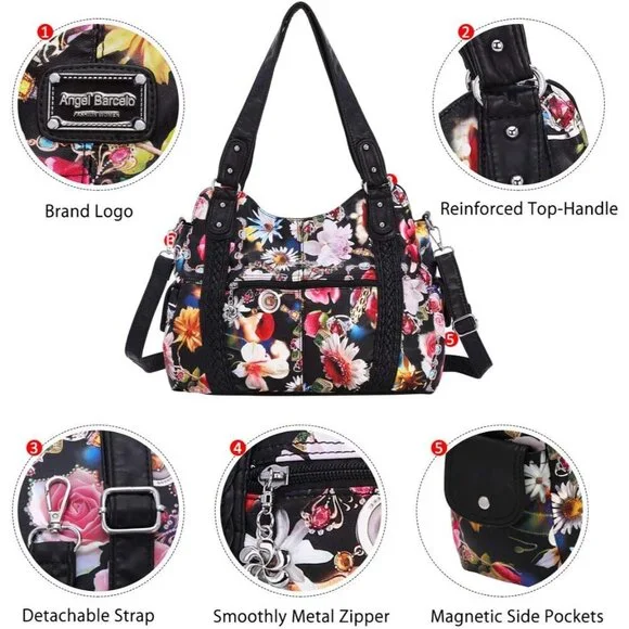 Elegant Hobo Handbag for Women - Spacious Washed PU Leather Shoulder Bag - Picture 5 of 6